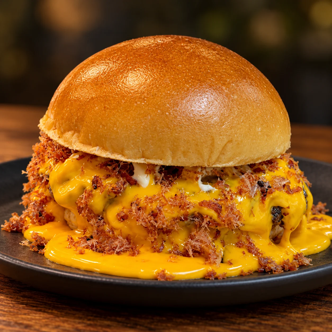 Vulca Cheddar ilustrativo, com cheddar cremoso e farofa de bacon
